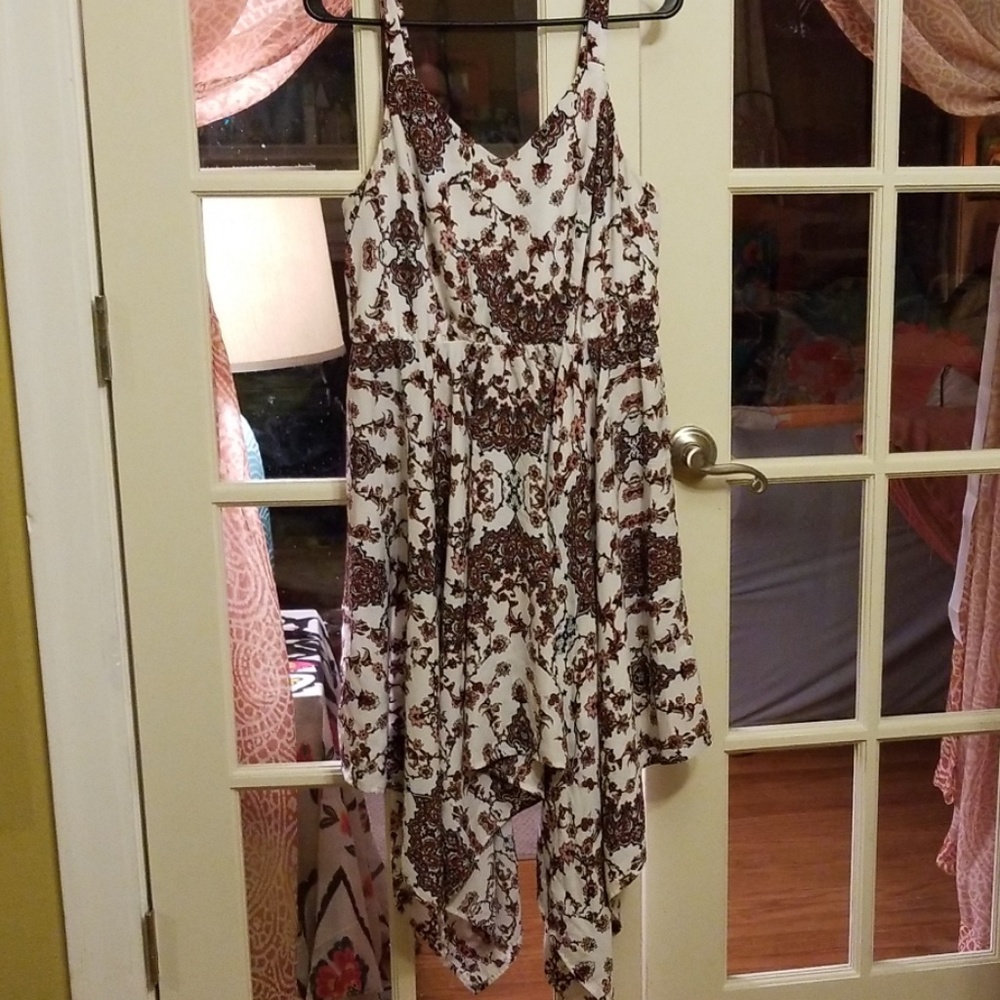 Handkerchief asymmetrical hem smocked dress L